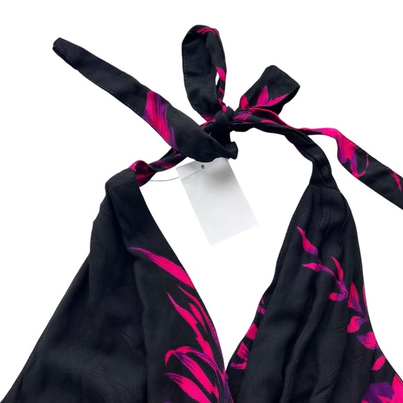Tropical Women’s OS Pink, Purple Black Hibiscus Floral Halter Handkerchief Dress - Picture 7 of 16